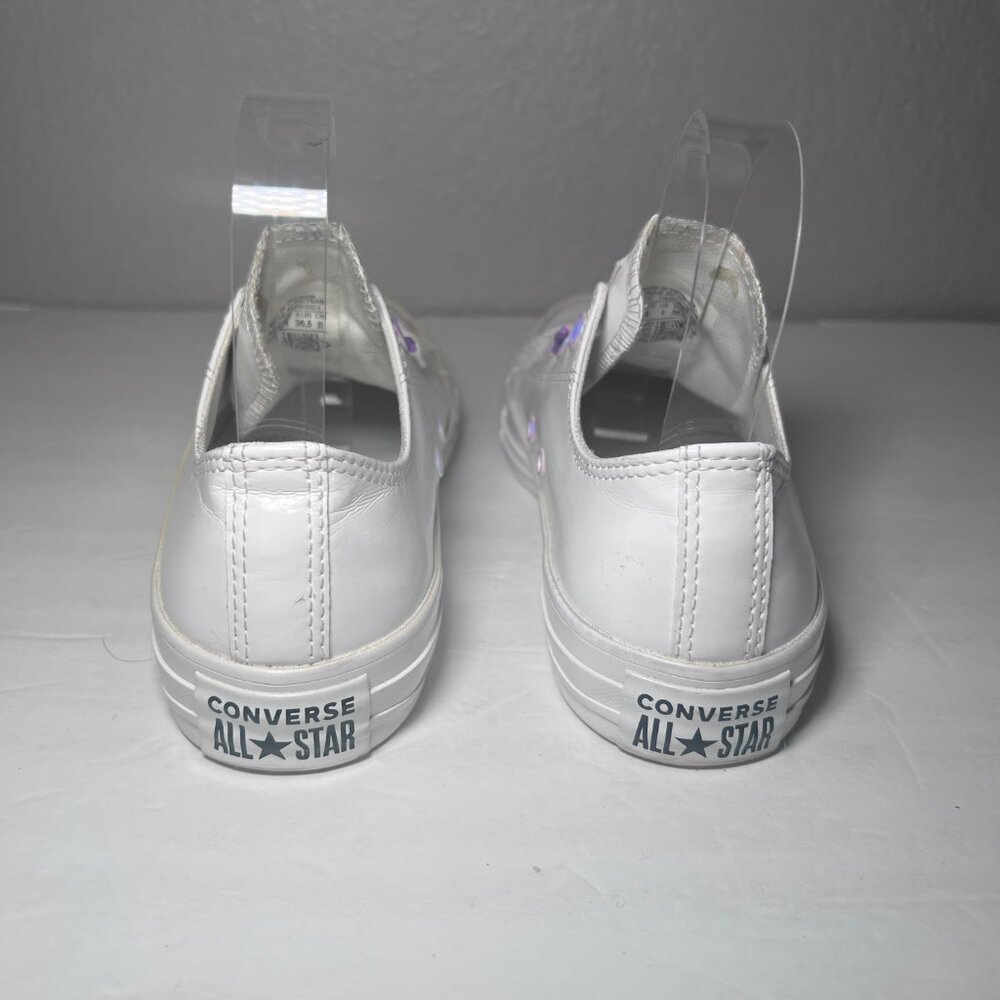 Converse Chuck Taylor All Star White Low Top Sneakers Colorful Laces - Picture 8 of 9